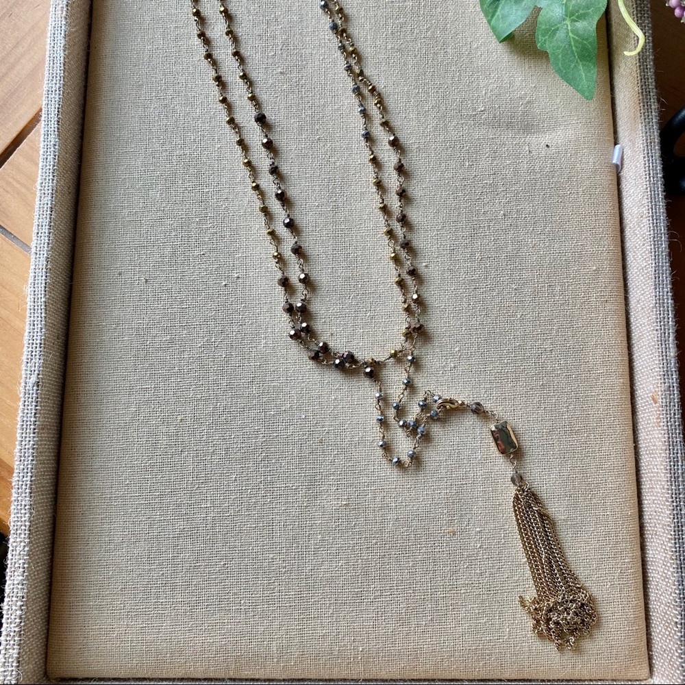 Stella & Dot Gold Gitane Beaded Tassel Necklace